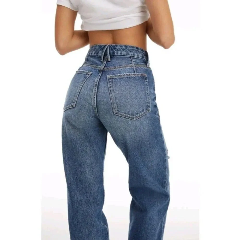 Good American Good 90's Straight Size 12/31 Distressed Baggy Jeans - Picture 5 of 12